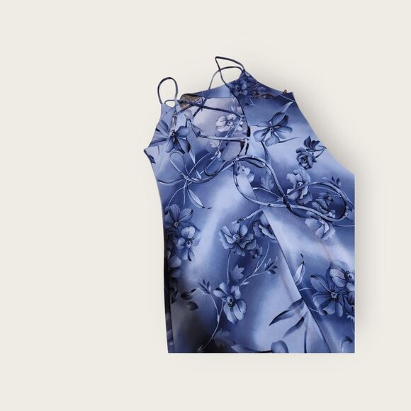 Vintage Y2k DBY blue floral graphic lace up back spaghetti strap maxi dress - Picture 4 of 5